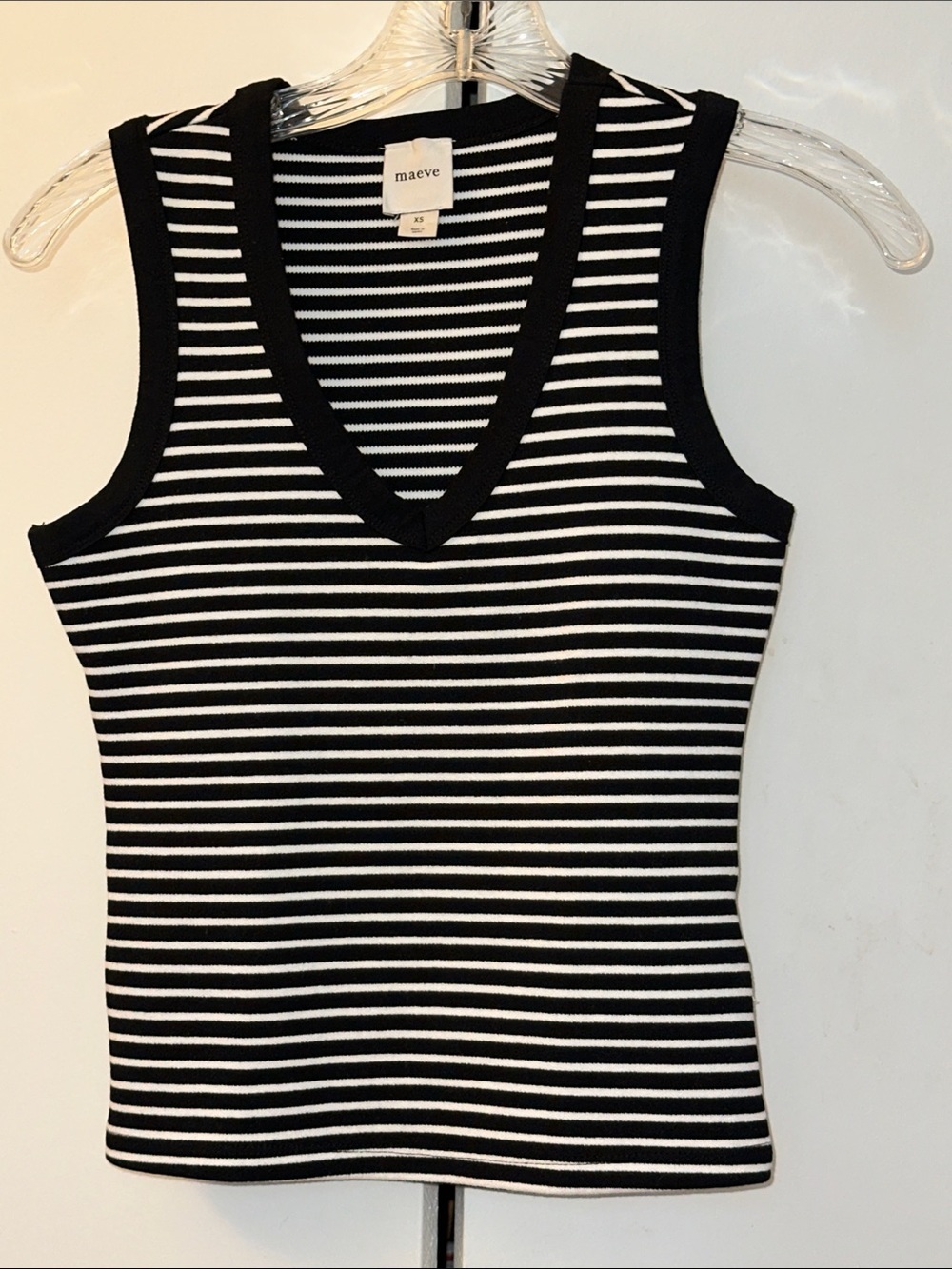 Maeve Black & White Striped V-Neck Knit Tank